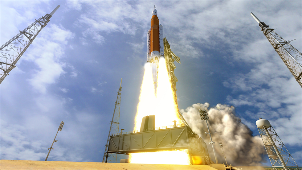 Artist rendering of Orion/Space Launch System Launch