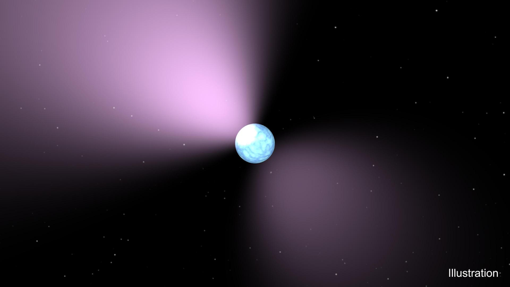 his artist concept shows a pulsar, which is like a lighthouse, as its light appears in regular pulses as it rotates. Pulsars are dense remnants of exploded stars, and are part of a class of objects called neutron stars. Photo Credits: NASA/Jet Propulsion Laboratory-Caltech