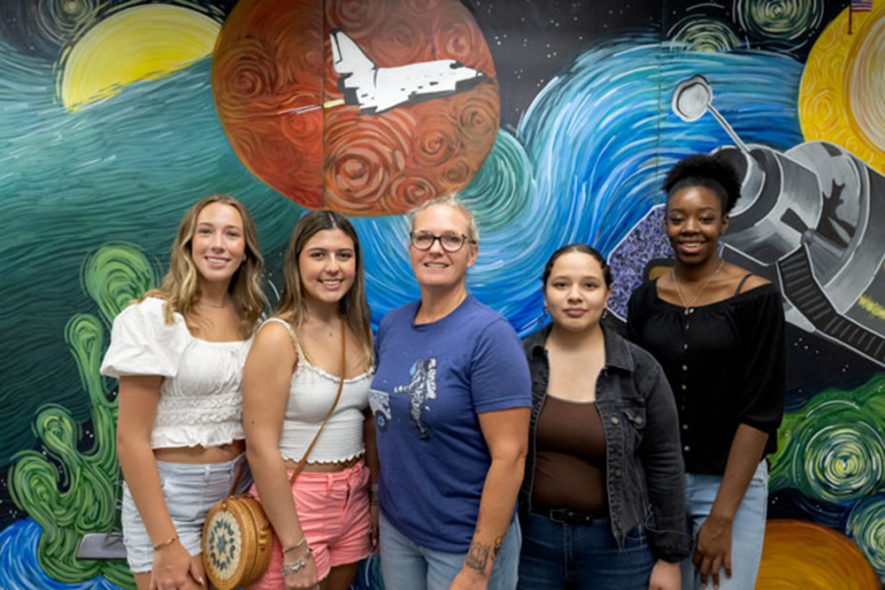 From the left are Avery Minasi, Cadence Foster, Jennifer Sumrall, Isabella Rodriguez, and Essence Hines. Credit: NASA/Josh Valcarcel