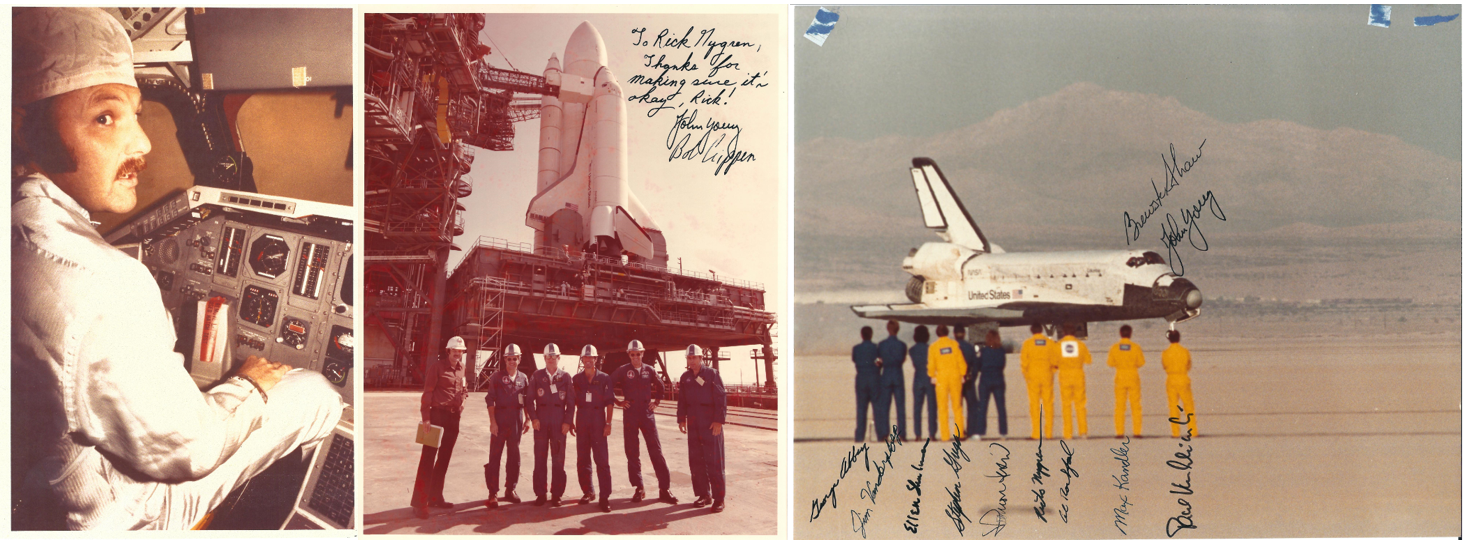 From left, a young Rick Nygren in the OV- 101 CDR Seat in Palmdale. Nygren also submitted some awesome memorabilia from his time with shuttle. The middle pic harkens from STS-1 and STS-2, while the image at right is from the STS-9 landing at Edwards Air Force Base. 