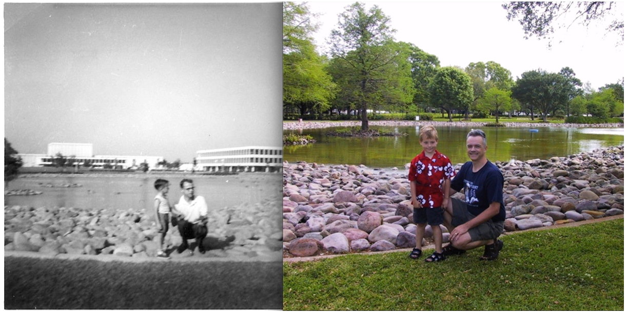 At left, Tim Thornton with his dad. At right, Tim Thornton with his son. Image courtesy of Tim Thornton.