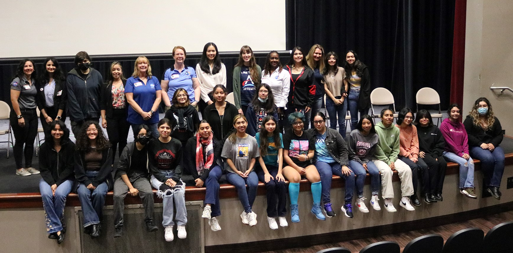 Female students gathered after NASA’s presentation at Brownsville ISD. Credit: Brownsville ISD