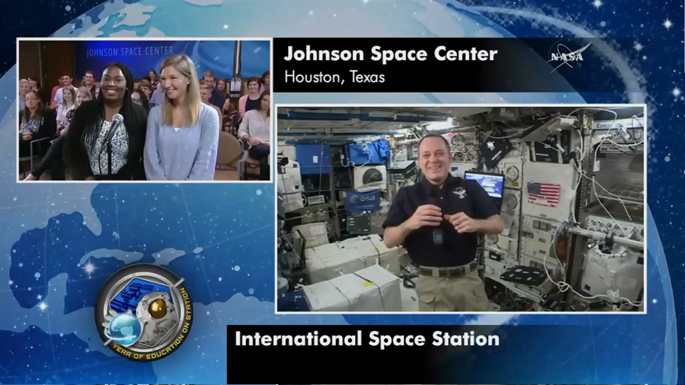 NASA Pathways intern Shaneequa Vereen and NASA intern Abby Mangsen close the event, thanking Ricky Arnold for his participation. Image Credit: NASA