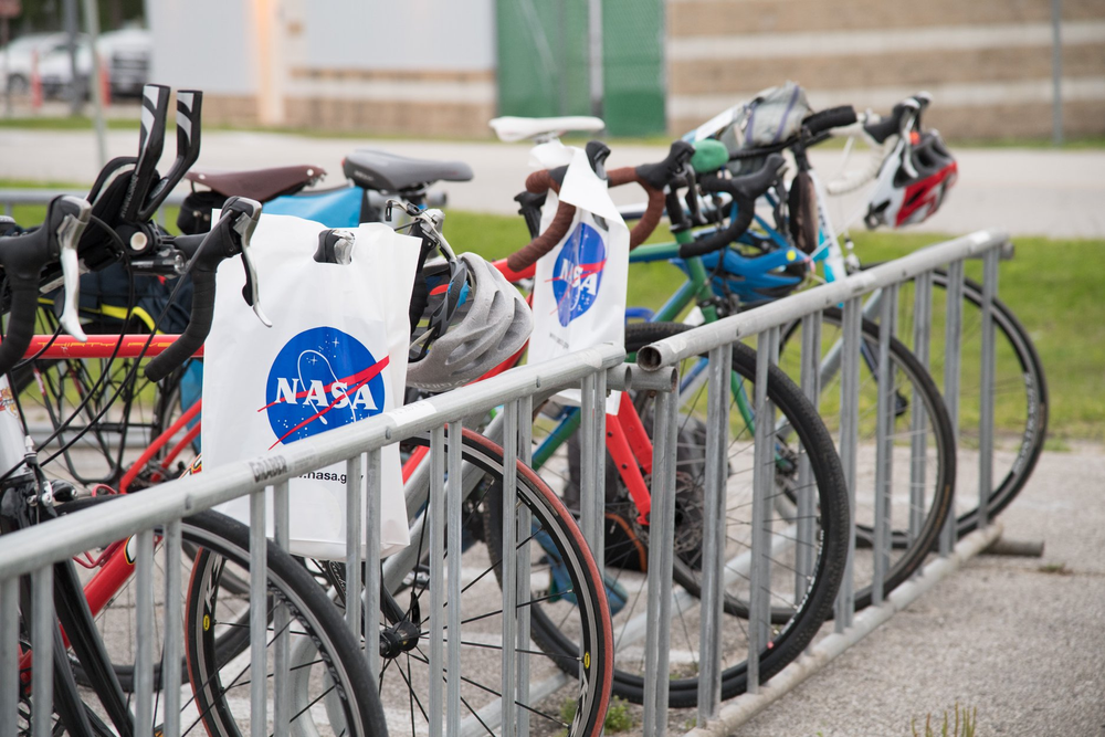 Johnson employees’ bicycles parked at a designated onsite bike rack.