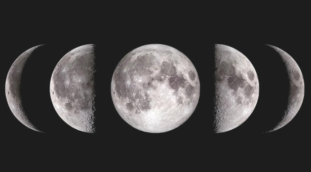 Five of the Moon's phases are shown in a composite image.