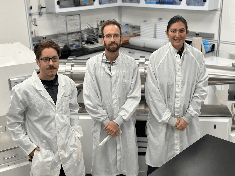 From left to right are: ARES’s Center for Isotope Cosmochemistry & Geochronology scientists Drs. Jacob Seter, Justin Simon, and Rosalind Armytage in the new Multicollector Inductively Coupled Mass Spectrometry laboratory. Credits: NASA