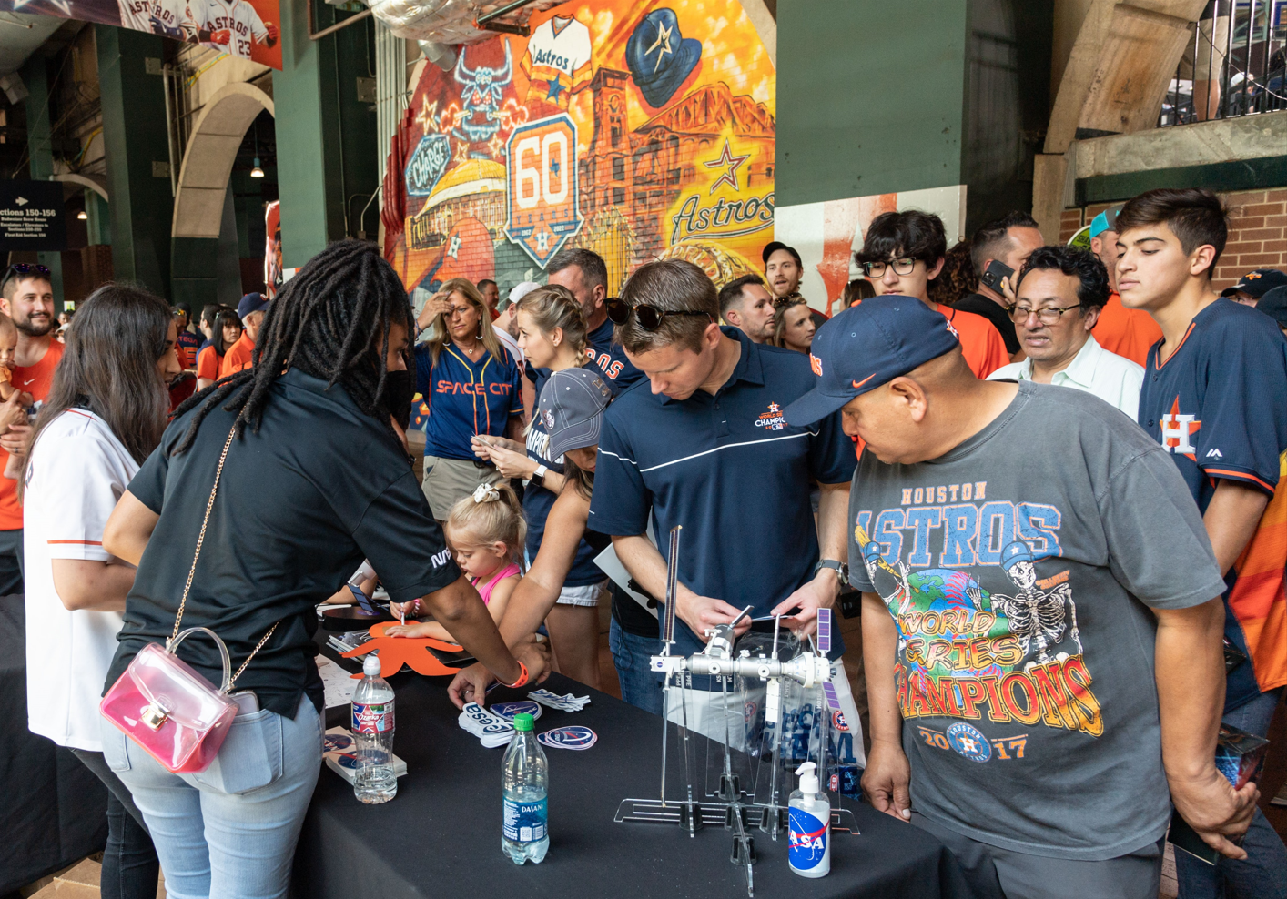 Volunteers representing Gateway interact with fans at the July 16 NASA Night with the Astros game. Look for Gateway to be represented in a big way on Aug. 1. Credits: NASA/Robert Markowitz