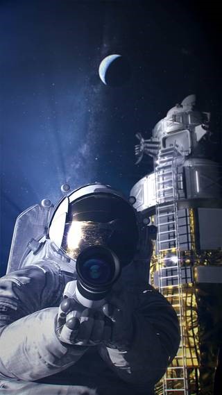 Astronaut pointing camera