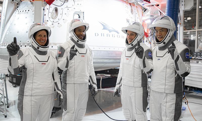 NASA’s SpaceX Crew-1 astronauts participate in crew equipment interface testing at SpaceX headquarters in Hawthorne, California, on Sept. 24, 2020.