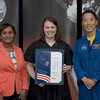 Woman receiving an award