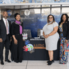 Photos of people in professional attire participating in a Black History Month program.