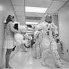 Apollo 10 astronauts (front to back) Stafford, Young and Cernan prepare to leave the Manned Spacecraft Operations Building on their way to the launch pad. Image Credit: NASA