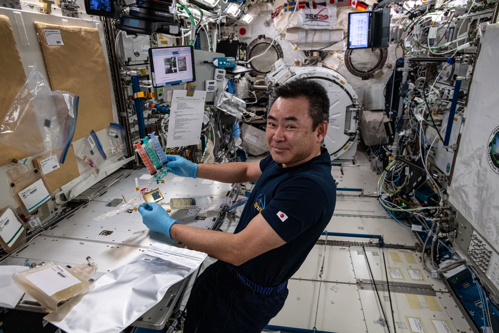 Hoshide photographed inside the Kibo laboratory module for the Space Embryo investigation to learn how the space environment affects key phases of reproduction. Credit: JAXA/Akihiko Hoshide 