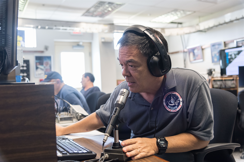 David Lee Operating the ham radio.