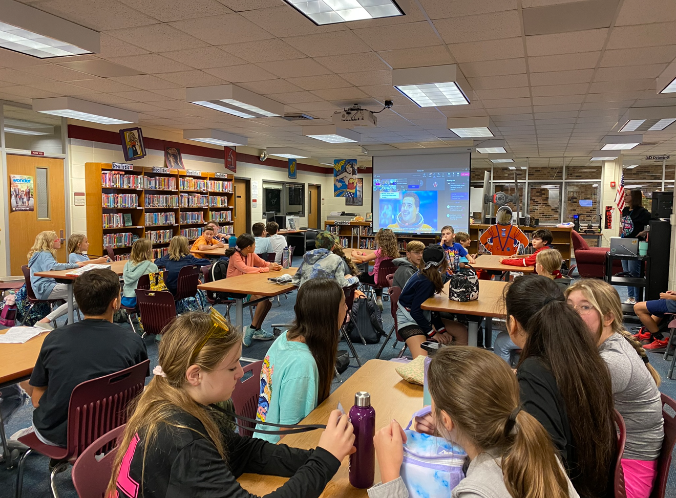Seabrook Intermediate science magnet students and their teachers enjoy a NASA CONNECTS live virtual event with former astronaut José Hernández. Credits: NASA