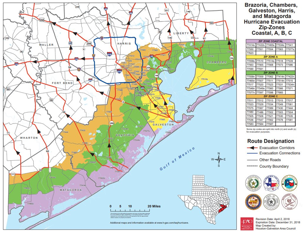 Houston-area evacuation map. Graphic courtesy of HGAC.