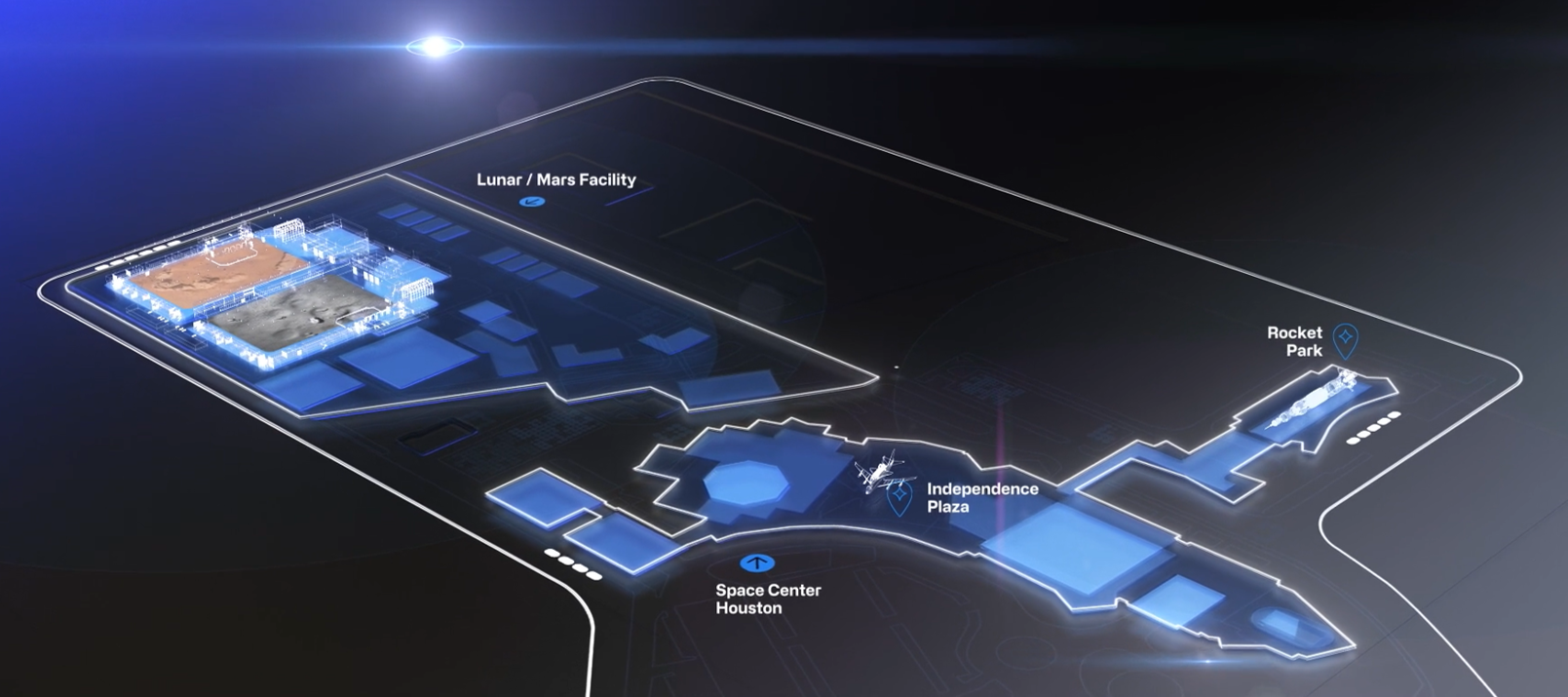 The campus includes a Lunar Mars facility with two simulated terrains of the Moon and Mars, modular surface labs and a STEM learning center. Photo courtesy of Space Center Houston.