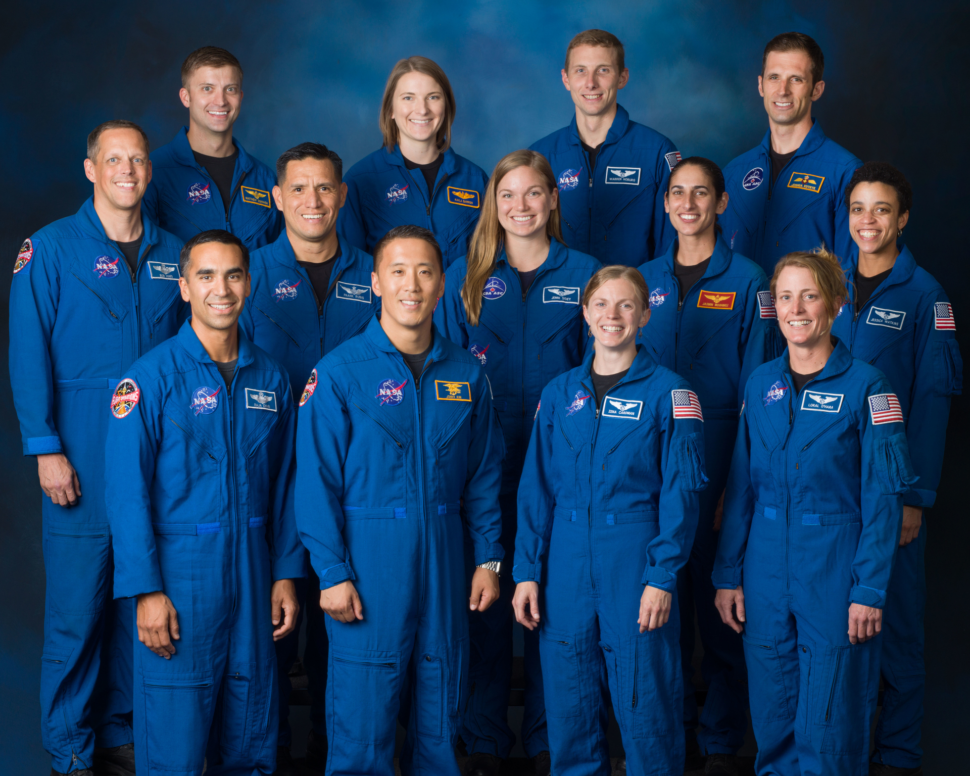 (Top row) Matthew Dominick of NASA, Kayla Barron of NASA, Warren Hoburg of NASA, and Joshua Kutryk of CSA, (middle row) Bob Hines of NASA, Frank Rubio of NASA, Jennifer Sidey-Gibbons of CSA, Jasmin Moghbeli of NASA, and Jessica Watkins of NASA, (bottom row) Raja Chari of NASA, Jonny Kim of NASA, Zena Cardman of NASA, and Loral O’Hara of NASA. Credit: NASA