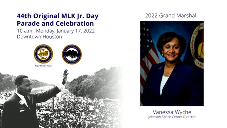 City of Houston Graphic showing JSC Director Vanessa Wyche as parade grand marshal.