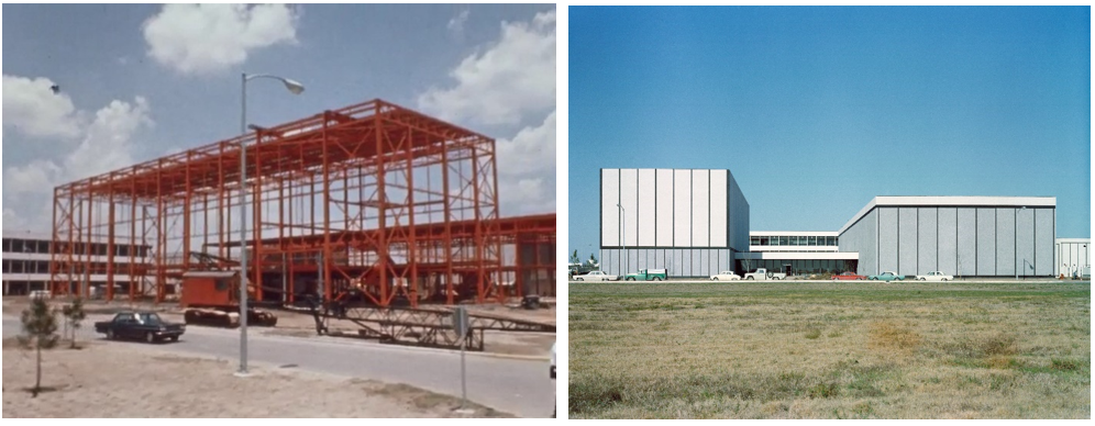 Left: Building 5 under construction June 1964. Right: Building 5 November 1964. Credits: NASA
