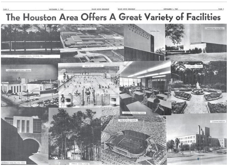 A photo spread on pages 5 and 6 of the Nov. 1, 1961 issue of the Space News Roundup, highlighting some Houston attractions of interest to the NASA Langley Research Center employees planning to relocate. Credits: NASA