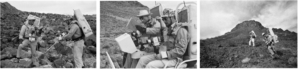 Apollo 16 backup astronauts Fred W. Haise, in a white hat, and Edgar D. Mitchell during the February 1972 geology field trip to Boulder City, Nevada. Credits: NASA