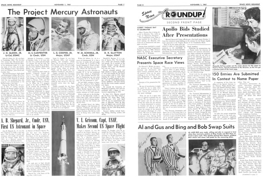 Pages 7 and 8 of the Nov. 1, 1961 issue of the Space News Roundup.