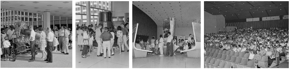 Four views of the first open house held at the Manned Spacecraft Center in Houston, now NASA’s Johnson Space Center, in June 1964. Credits: NASA
