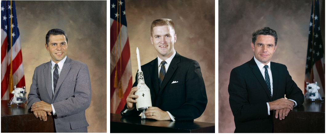 Group 6 astronauts Robert A.R. Parker, left, Anthony W. England, and Karl G. Henize. Credits: NASA