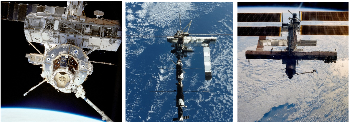 Changes to space station in late 2001 and 2002. Building of the truss segment, the external backbone of the station. From left, the addition of the S0, S1 and P1 truss segments.