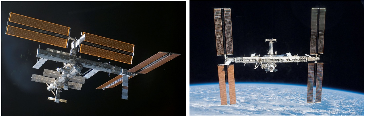 After the shuttle returned to flight, the building of the external truss continued with the addition of the P3/4 (left) and S3/4 truss segments and solar arrays. Image Credits: NASA