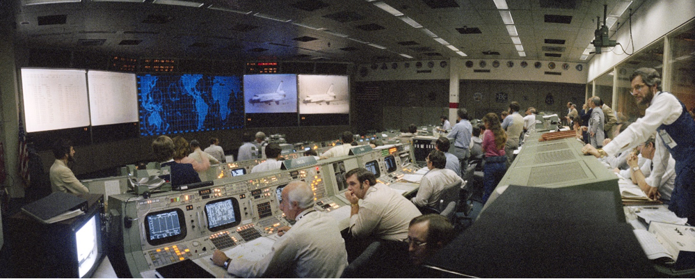 The MOCR following the landing of Space Shuttle Columbia, concluding the STS-1 mission. Credits: NASA