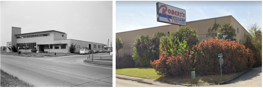 Left: The Canada Dry Building (Site 10) 4750 Gulf Freeway housed the machine shop for the Manned Spacecraft Center’s Technical Services Division. Right: A furniture store stands on this site today. Credits: Google Maps