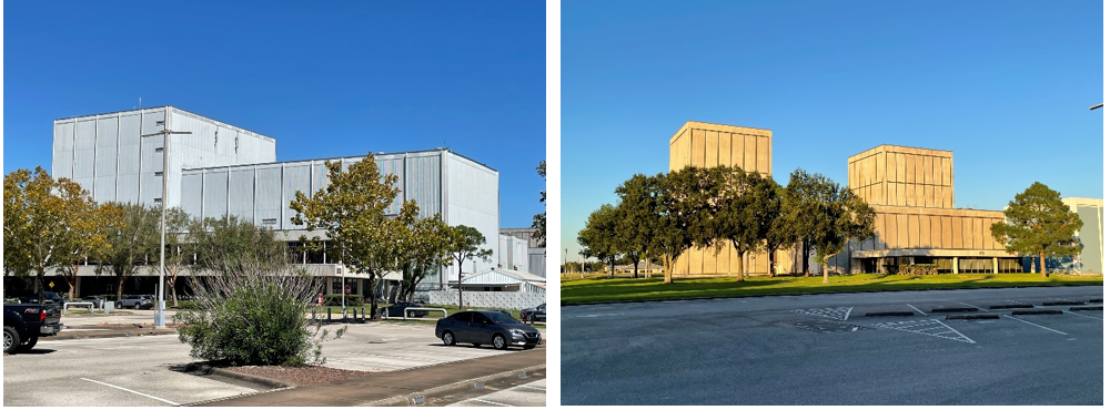 Left: The SESL in Building 32 in October 2021. Right: The VATF in Building 49 in October 2021. Credits: NASA