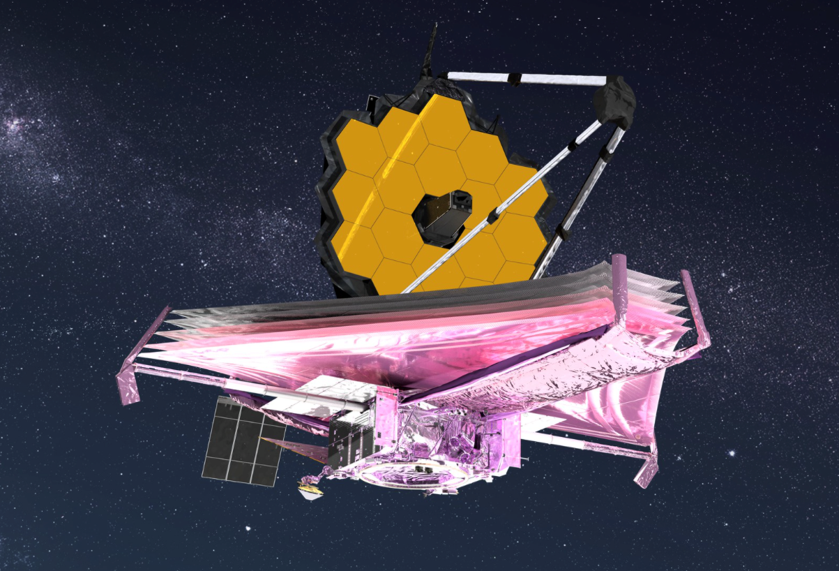 This artist’s conception of the James Webb Space Telescope in space shows all its major elements fully deployed. The telescope was folded to fit into its launch vehicle and then was slowly unfolded over the course of two weeks after launch. Credits: NASA GSFC/CIL/Adriana Manrique Gutierrez