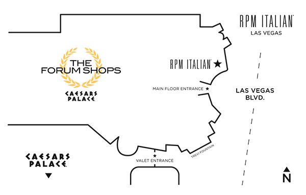 illustration of a map of RPM Italian's location in the Forum Shops at Caesar's Palace