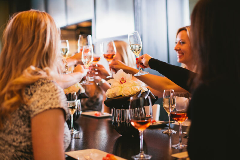 Guests doing a toast at an event.