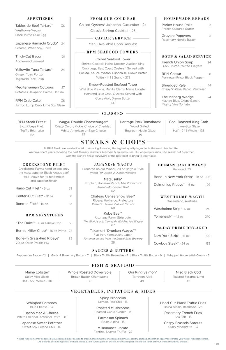 Dining menu