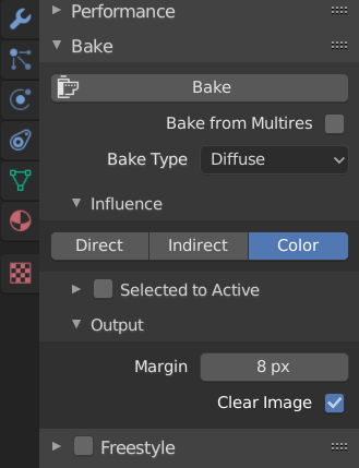 Correct settings for baking the diffuse texture.