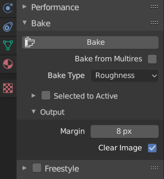 Bake settings switched to Roughness.