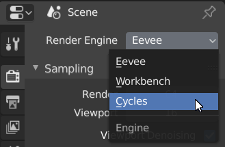 Switching the render engine from Eevee to Cycles.