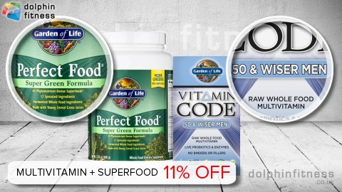 Garden of Life Vitamin Code 50 & Wiser Men (240 Vegetarian Capsules) + Perfect Food (600g)