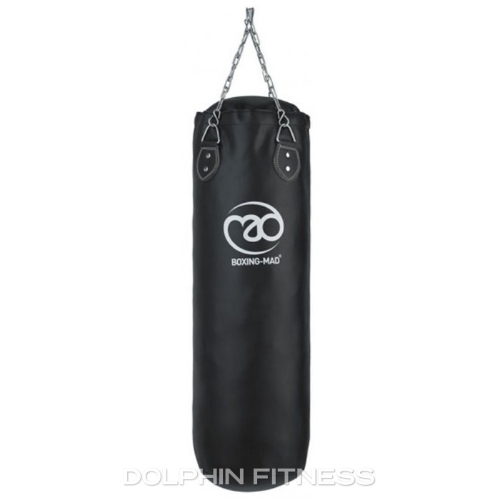 Fitness Mad Black Leather Punch Bag with Chains (120 cm x 35 cm)