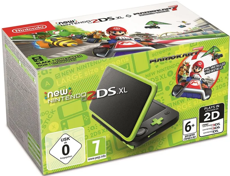 New Nintendo 2Ds Xl Black + Lime Green Mario Kart 7 Pre Installed