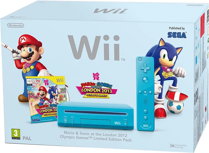Blue Nintendo Wii System [Mario And Sonic Limited Edition Pack] PAL