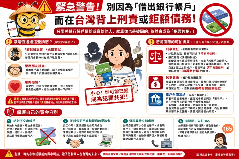 🚨 緊急警告：別因為「借出銀行帳戶」而在台灣背上刑責或鉅額債務！
