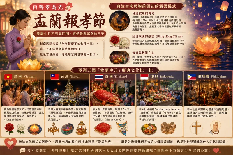 🌸【百善孝為先】農曆七月不只鬼門開！揭秘「盂蘭報孝節」的由來與亞洲各國祭典比拼