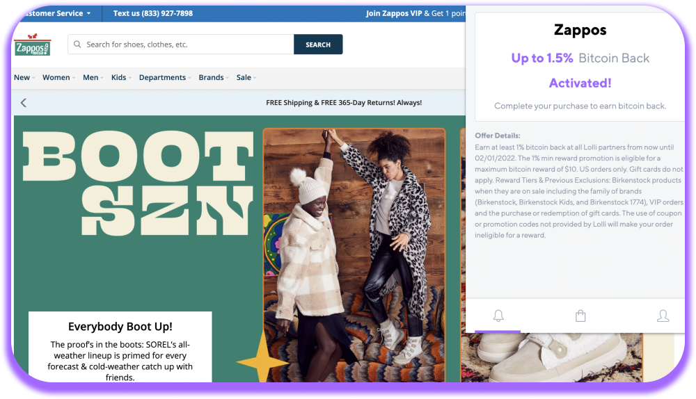 Zappos goes live on Bitcoin rewards platform Lolli