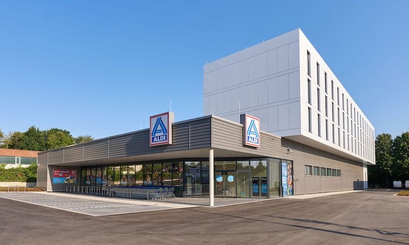 Focus on sustainable retail as new Aldi Nord Campus Markt opens at Luftschacht in Essen-Kray, Germany