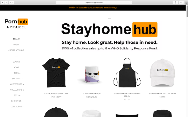 Pornhub Apparel combats coronavirus with Stayhomehub products